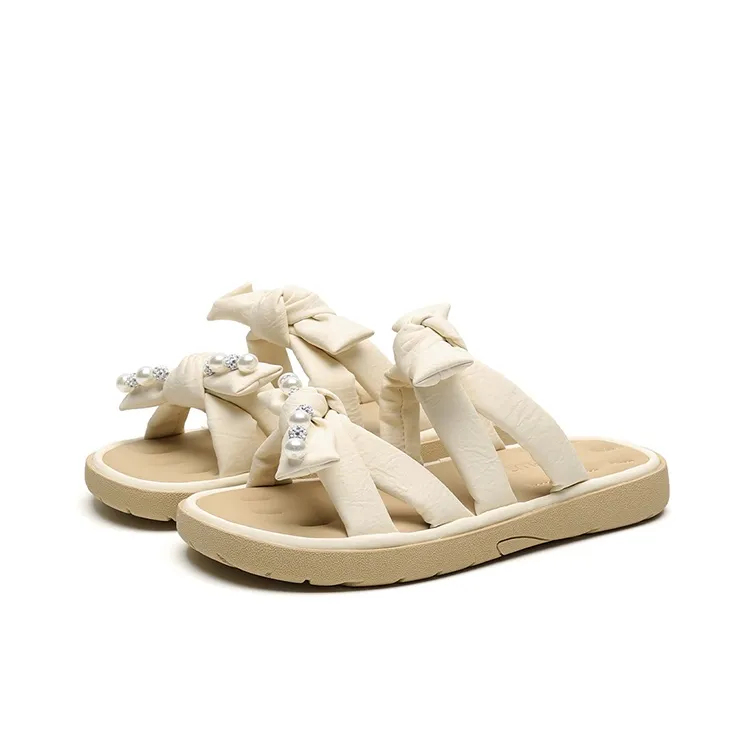 FIVE PLUS Rubber Sole Slip Resistant Slide Slippers Women's Beige-2