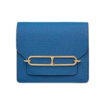 HERMES Roulis Goatskin Wallet Women's 71 Bleu France French Blue