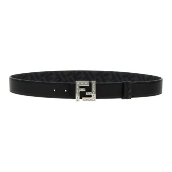 FENDI Calfskin Leather Belts Men's Black Width 3.5cm
