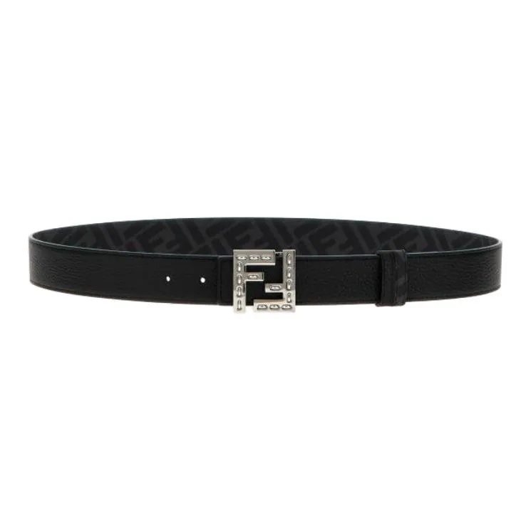 FENDI Calfskin Leather Belts Men's Black Width 3.5cm-0