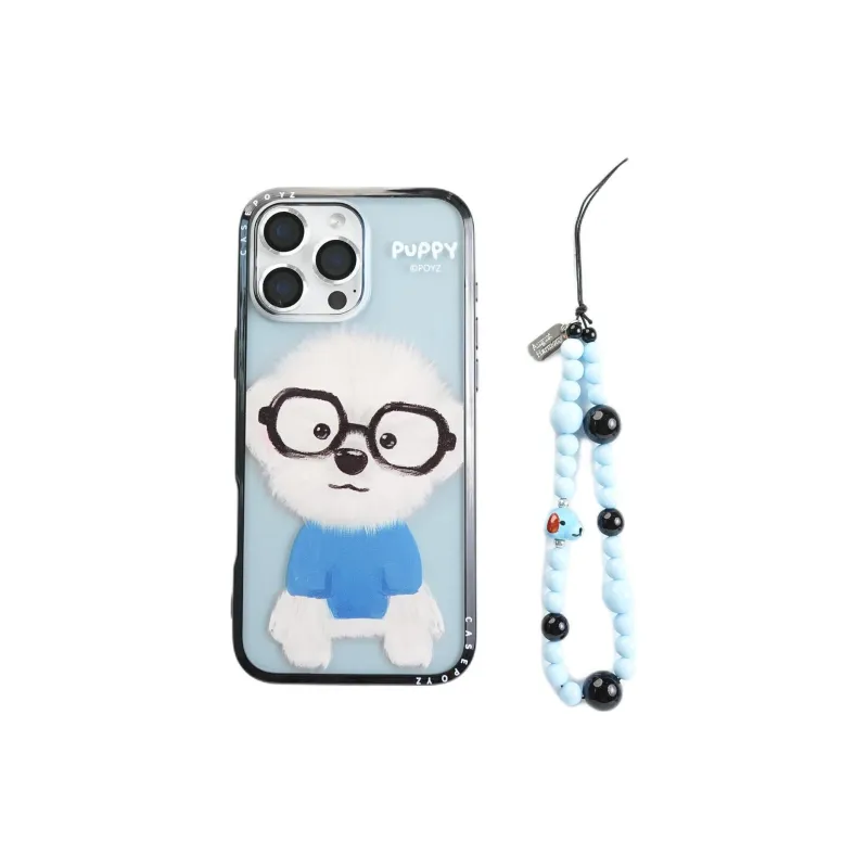 Sopi Acrylic Material Black Glass White Puppy Phone Cases Compatible With IPhone 16/15 Pro Max/Apple 13/14 Pro/Max-1