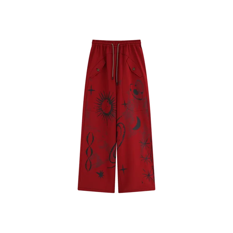 WULISHAONIAN Vintage Print Loose Fit Casual Pants For Spring And Summer Breathable Pants Unisex Hazelnut Brown-7