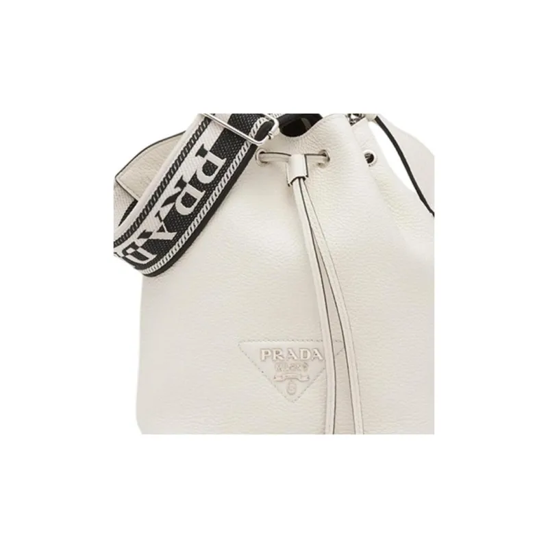 PRADA Leather Bucket Bag, Shoulder Bag, Crossbody Bag Women's White-3