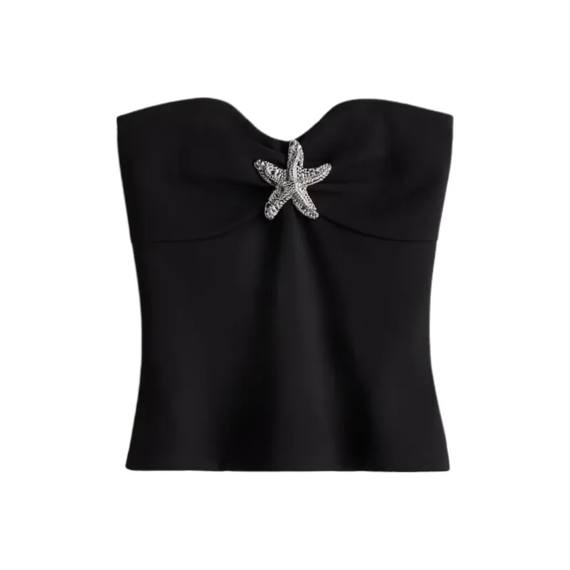 H&M Strapless Tops Women's Black/Silver-0