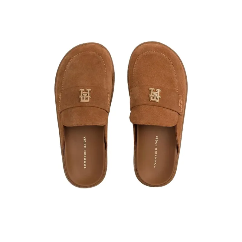 Tommy Hilfiger TH Monogram Rubber Sole Abrasion Resistant Closed Toe Slippers Women's Brown-3