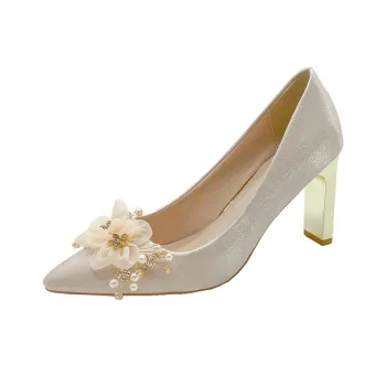Alxnan Chunky Heel High Heels Women's Ecru