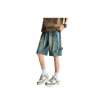 Tonlion Denim Shorts Men Gray Teal