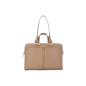 PIQUADRO Leather One Shoulder Portable Briefcase Unisex Beige