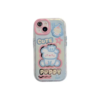 Sopi Acrylic Material Blue Pink Puppy Phone Cases Compatibility With IPhone 15 Pro Max/Apple 13/14/Pro/Max/12/11