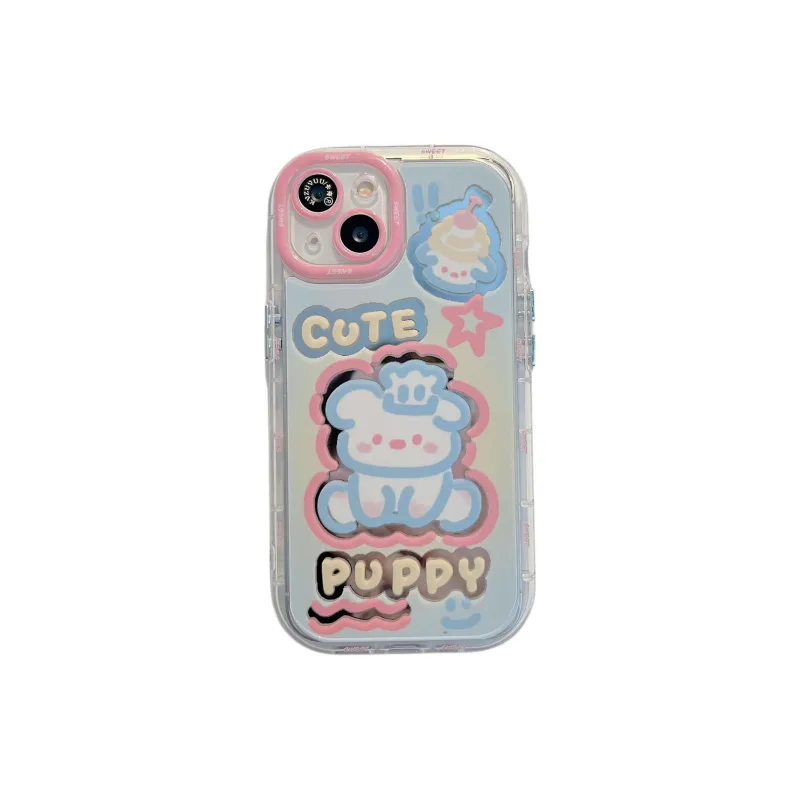 Sopi Acrylic Material Blue Pink Puppy Phone Cases Compatibility With IPhone 15 Pro Max/Apple 13/14/Pro/Max/12/11-0