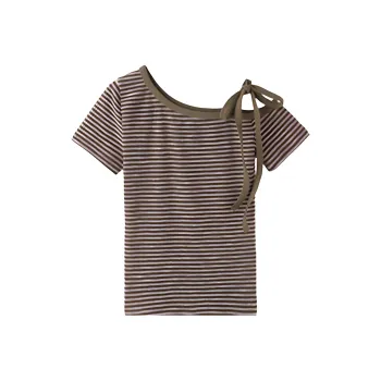 DOKZB T Shirts Women's Purple & Coffee
