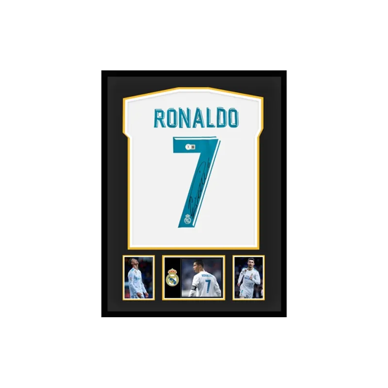 Three For Real Madrid Team Jersey Beckett Official Certification Exquisite Mounting, Outer Frame Approx. 65x85cm-0