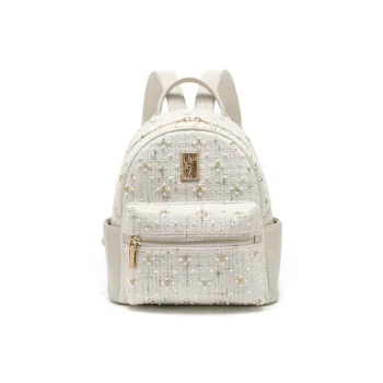 BETTINA VIVIAN PU, Textile Mixture Backpack Women's Ecru