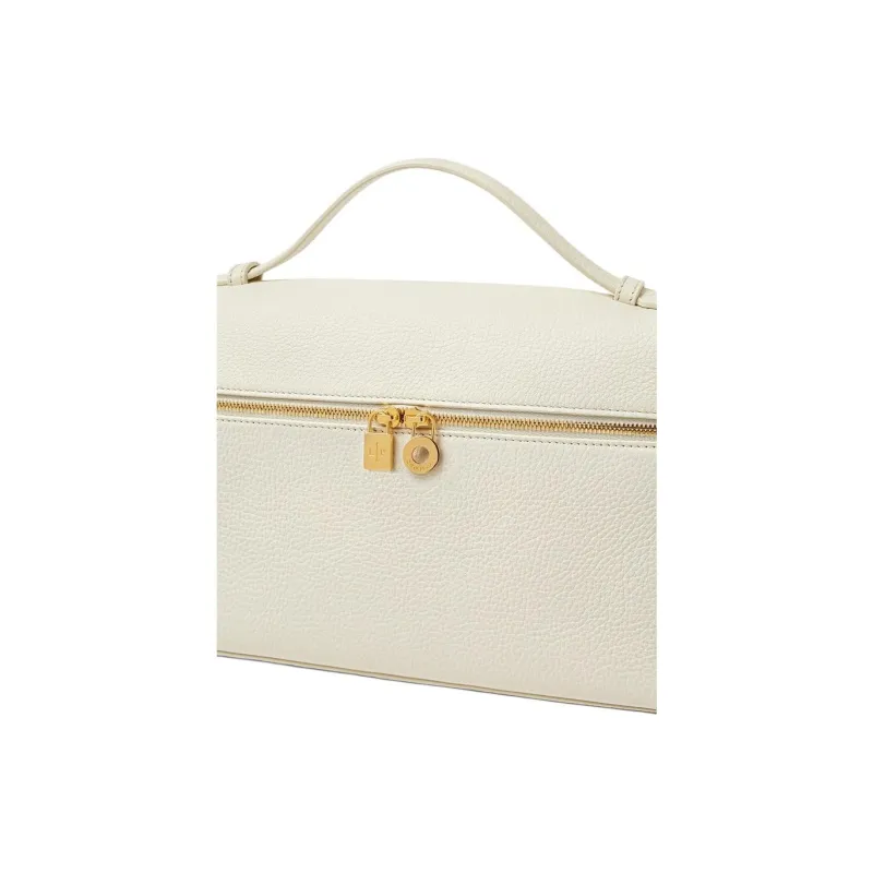 Loro Piana ExtraPocket Calfskin Makeup Bag, Small Square Bag, One Shoulder Handbag Women's Whisper White-3