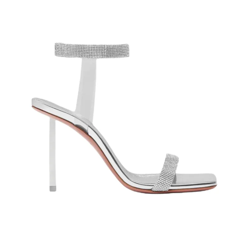 AMINA MUADDI Rih One Strap Sandals 9.5cm Women's Silver-1