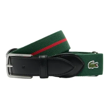 LACOSTE Polyester, Rayon, Rubber, Cow Leather, Leather, Fabric Belt Men's Green 3CM