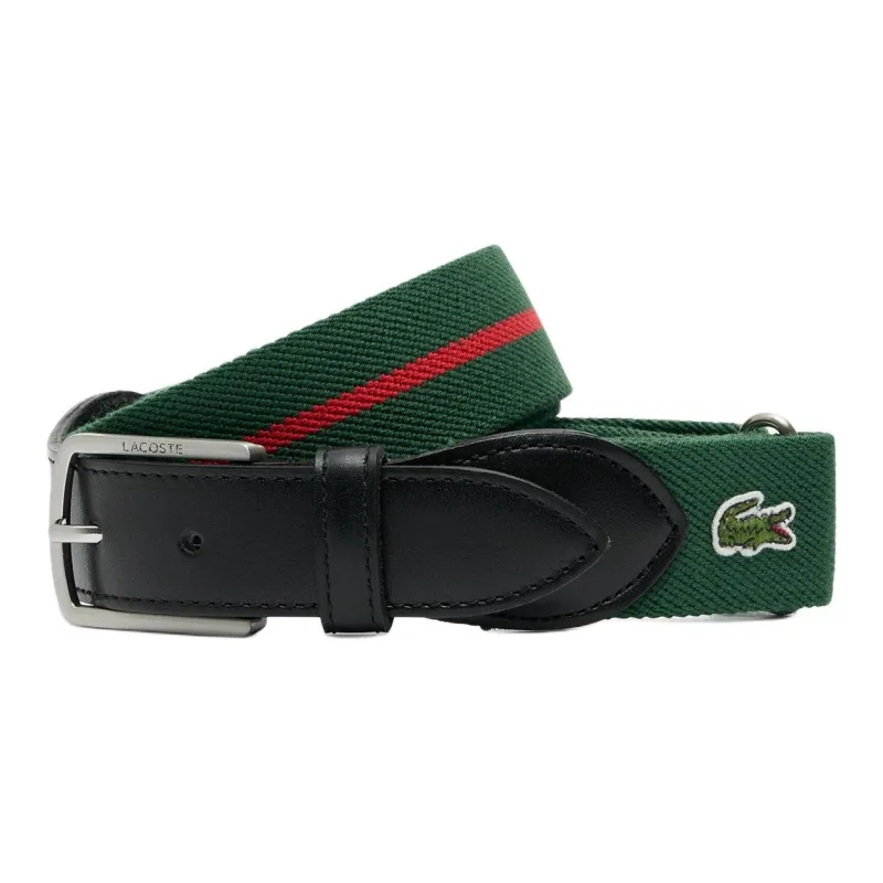 LACOSTE Polyester, Rayon, Rubber, Cow Leather, Leather, Fabric Belt Men's Green 3CM-0