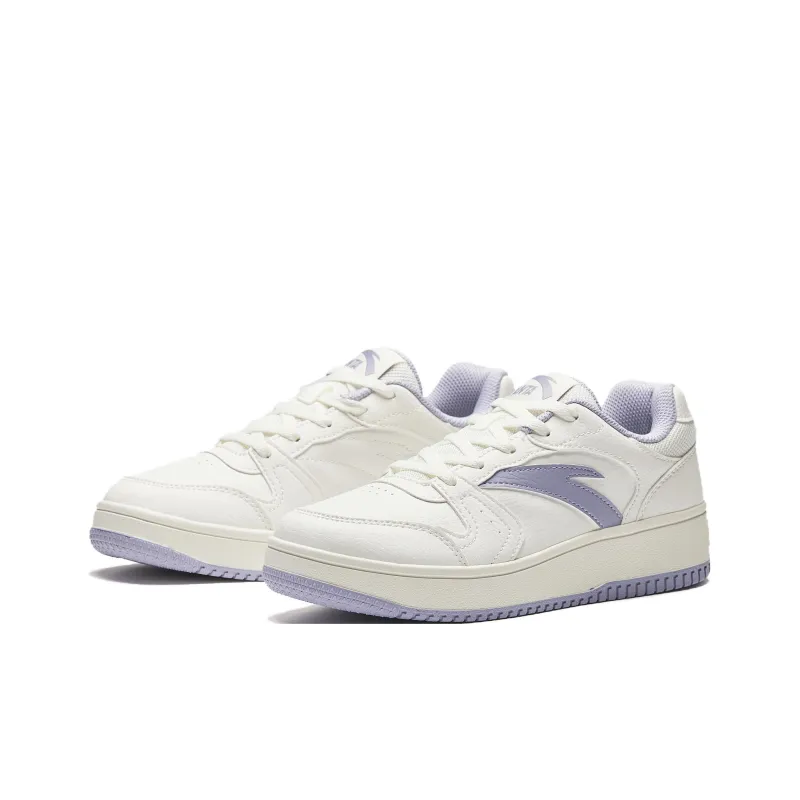 Anta Original Year Slip Resistant Height Increasing Low Top Skateboard Shoes Women's White Purple-3