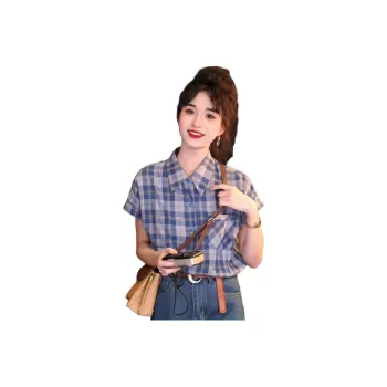 Flowers in water Shirts Women's Blue Plaid