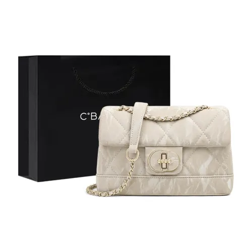 C°BANNER Cow Leather Chain Shoulder Bag, Crossbody Bag Medium Size Women's Apricot