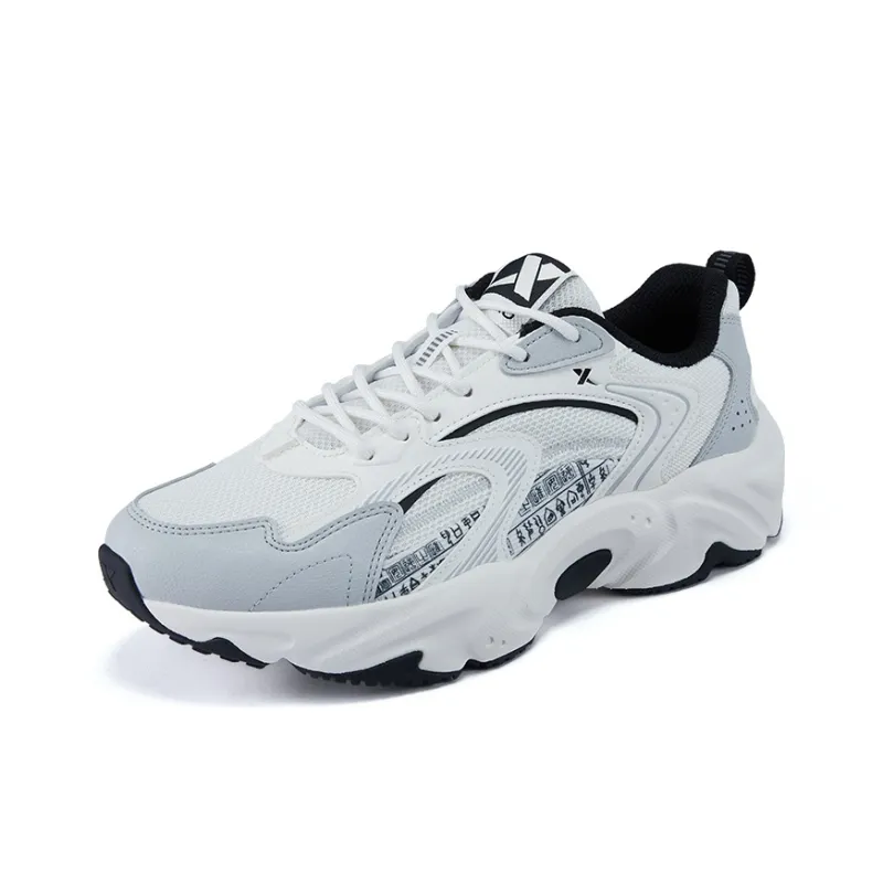 XTEP Cushioning Coverage Abrasion Resistant Lightweight Slip Resistant Low Top Chunky Sneakers Men's White Gray Black-1