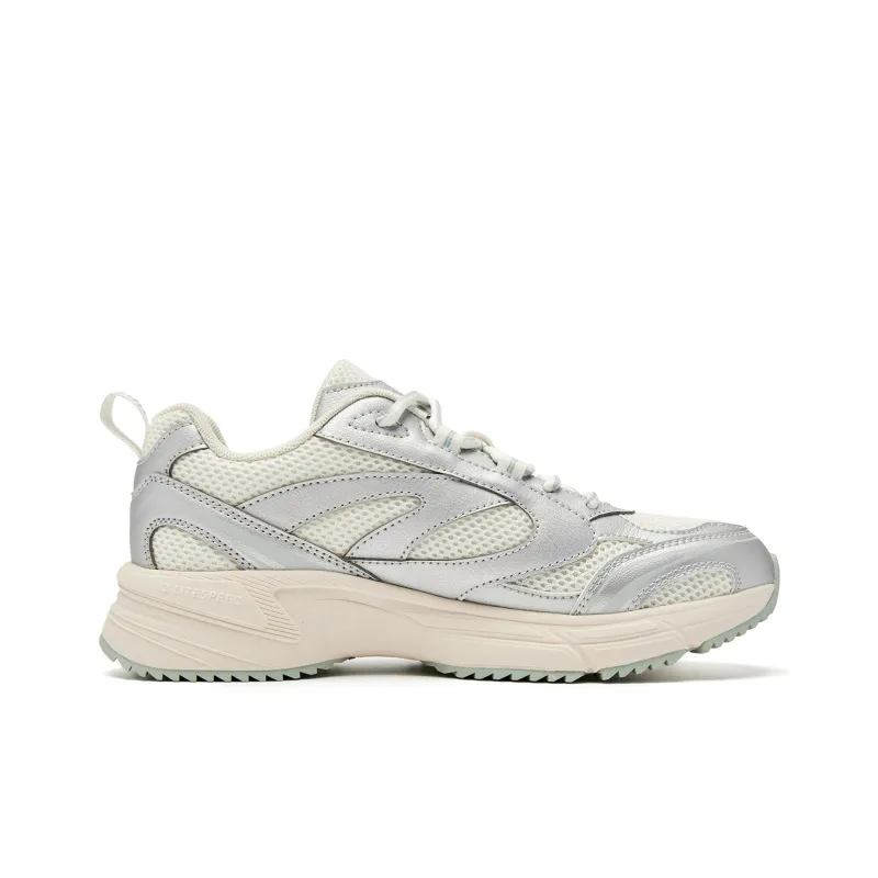 QIAODAN Slip Resistant, Abrasion Resistant, Lightweight Low Top Casual Shoes Women's White Silver Green-1