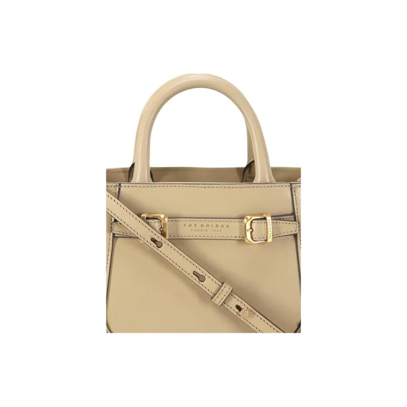 THE BRIDGE Leather One Shoulder Handbag Women's Beige-3