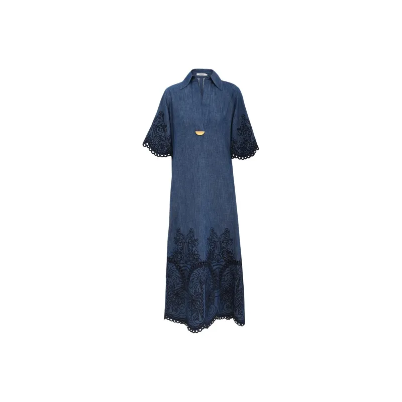 Zimmermann SS25 Summer Swimsuit Collection Short Sleeved Dress Women's Blue-0