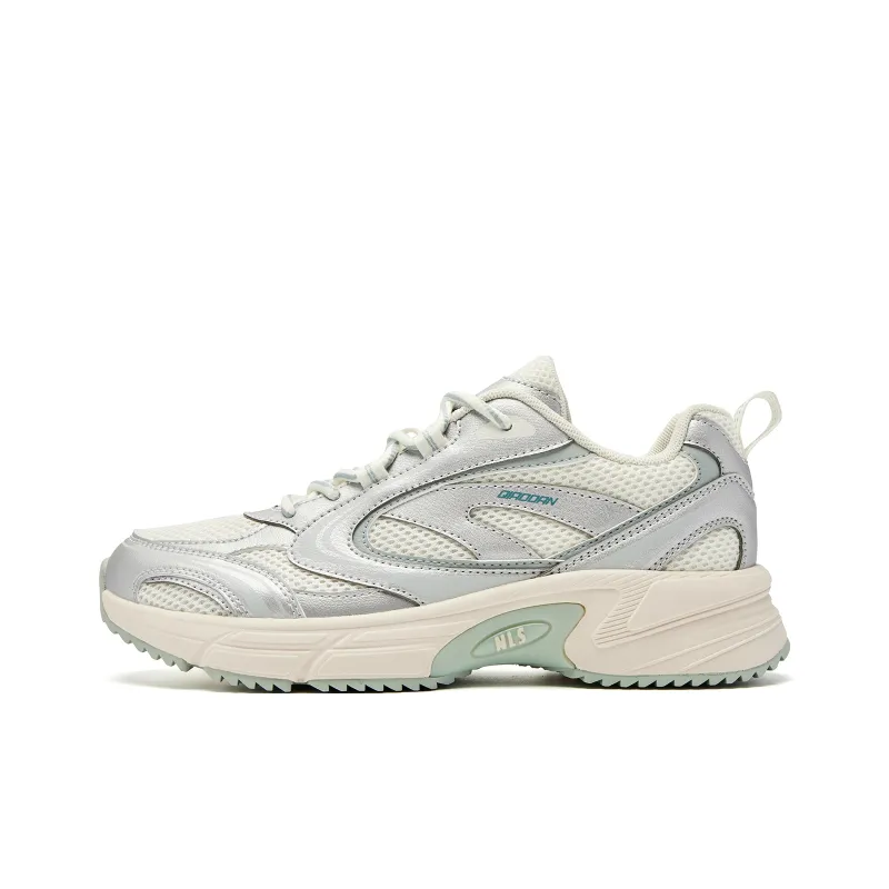 QIAODAN Slip Resistant, Abrasion Resistant, Lightweight Low Top Casual Shoes Women's White Silver Green-0