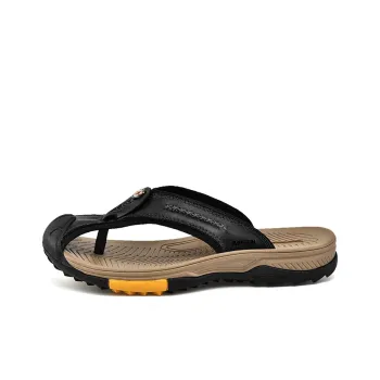 AIPSEN Rubber Sole Abrasion Resistant Slip Resistant Flip Flops Men's Black