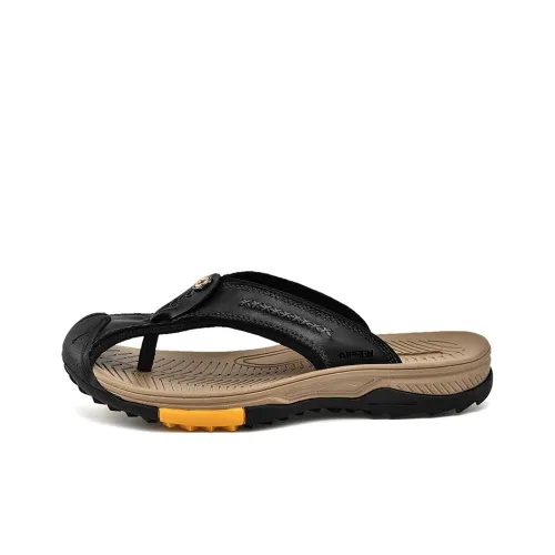 AIPSEN Rubber Sole Abrasion Resistant Slip Resistant Flip Flops Men's Black