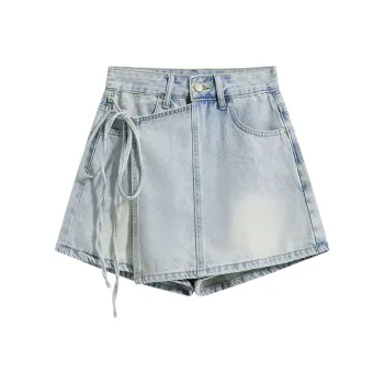 Alxnan Denim Shorts Women's Light Blue Culottes