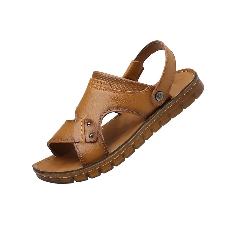 AOKANG Beach Sandals Men Yellow Brown-6