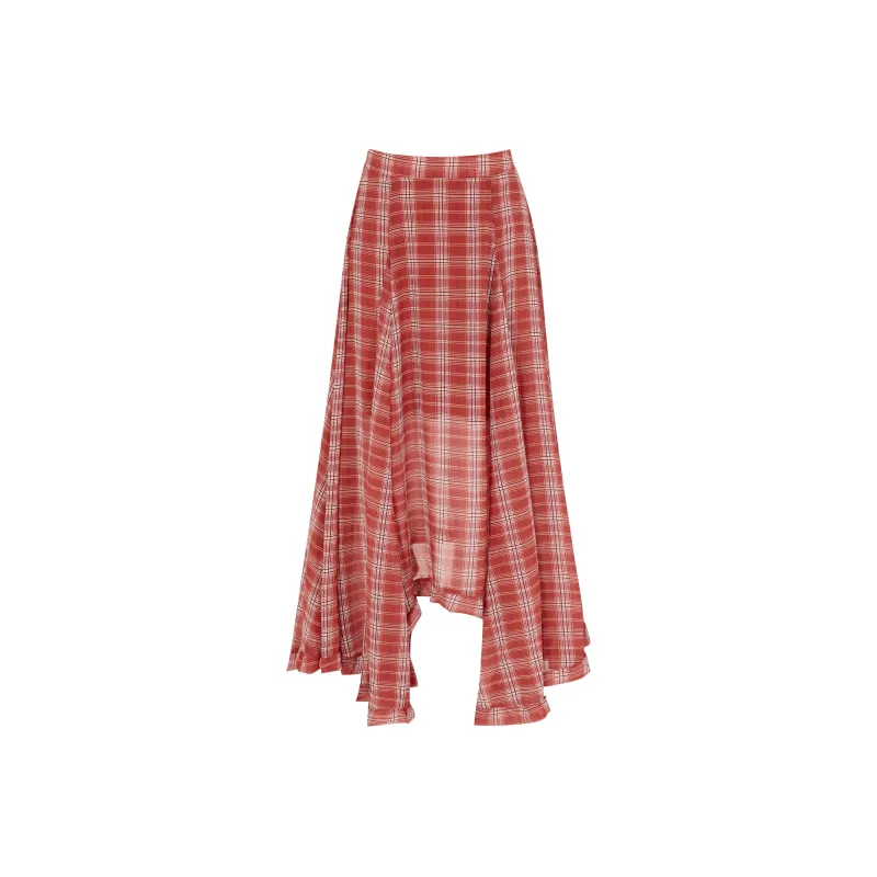 Wen Shan Casual Long Skirt Women's Red Plaid-0