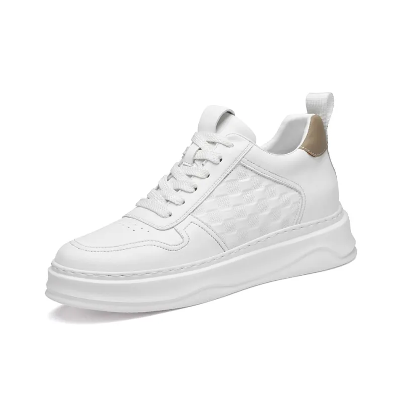 Frank Mully Height Increasing Abrasion Resistant Slip Resistant Low Top Skateboard Shoes Unisex White-1