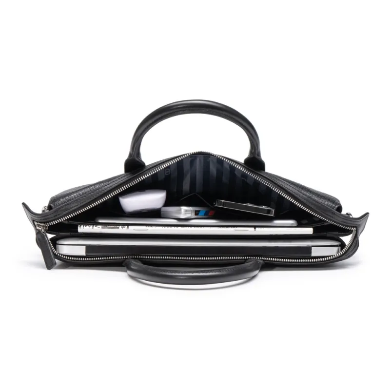 Chrisdien Deny Cow Leather Briefcase Tubas Men's Black-4