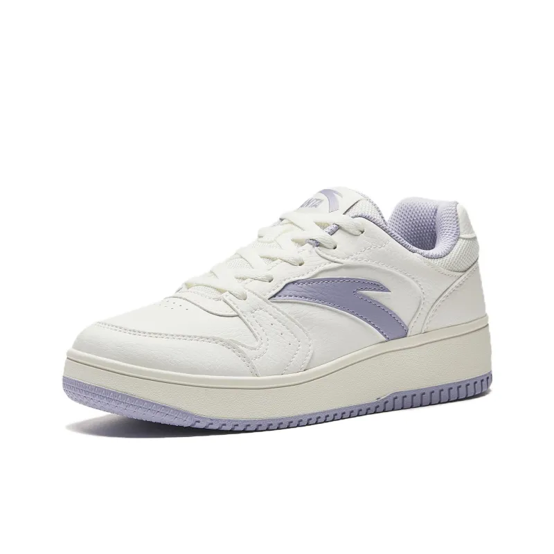 Anta Original Year Slip Resistant Height Increasing Low Top Skateboard Shoes Women's White Purple-2