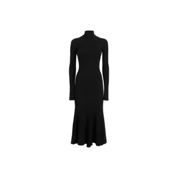 Balenciaga Ribbed Knitted Turtleneck Pleated Dress