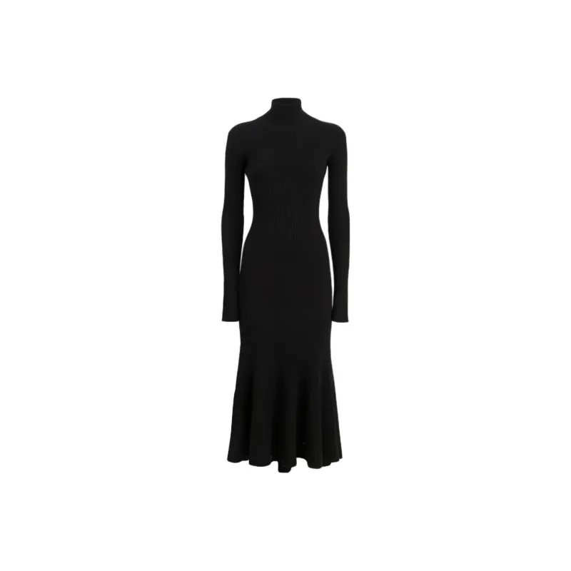 Balenciaga Ribbed Knitted Turtleneck Pleated Dress-0