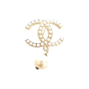 CHANEL 2013 Plated Faux Pearl Cc Drop Brooch Costume Brooch