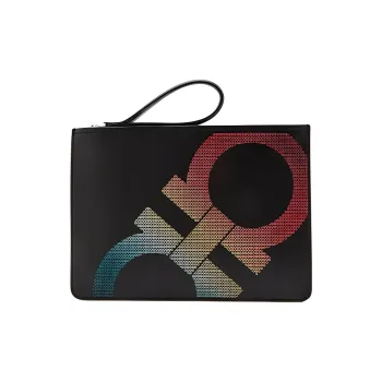 FERRAGAMO Cow Leather Clutch Men's Black & Red