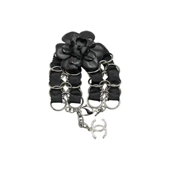 CHANEL 2009 Nylon Resin Camellia Chain Ribbon Bracelet Costume Bracelet