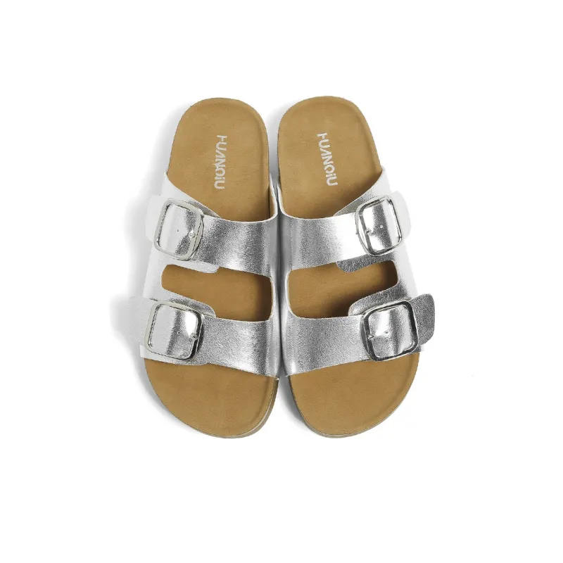HUANQIU Slip Resistant Odor Resistant Abrasion Resistant Slide Slippers Women's Silver-4