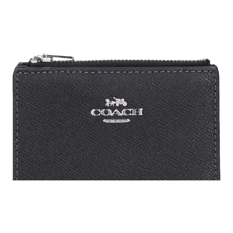 COACH Cross Grain Leather Wallet Mini Women's Silver & Black-4