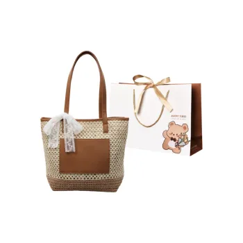 ERANGBEAR Straw Woven Shoulder Bag Women's Ecru/Khaki