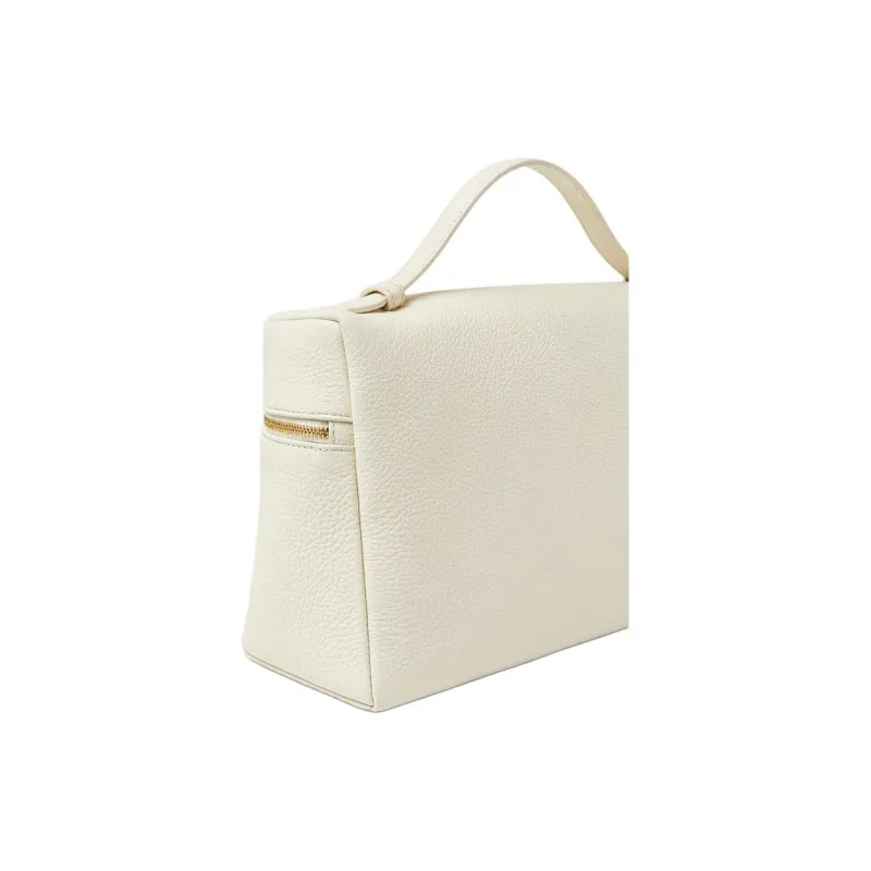 Loro Piana ExtraPocket Calfskin Makeup Bag, Small Square Bag, One Shoulder Handbag Women's Whisper White-4
