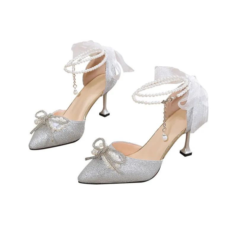 TADSW Slim Heel High Heels Women's Silver-2