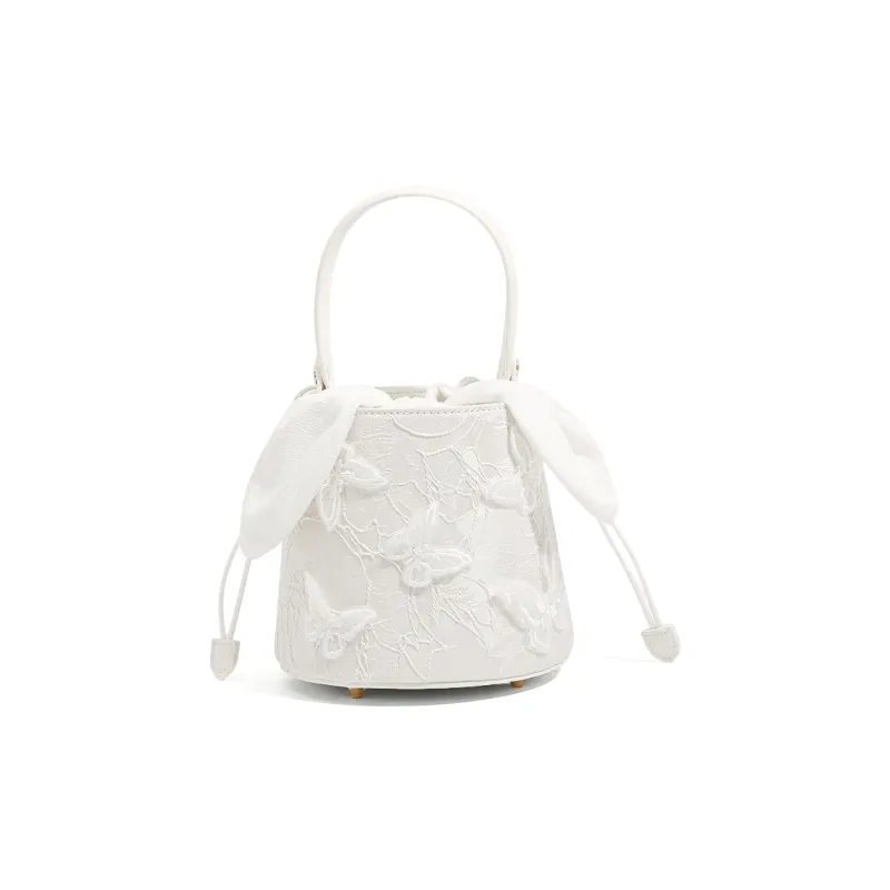 CLEVER& KETCH PU Bucket Bag, One Shoulder Handbag Women's White/Black-0