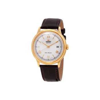 ORIENT Bambino Version 2 Collection Automatic Mechanical Movement Leather Strap Watch 40mm Men's Watches White Dial