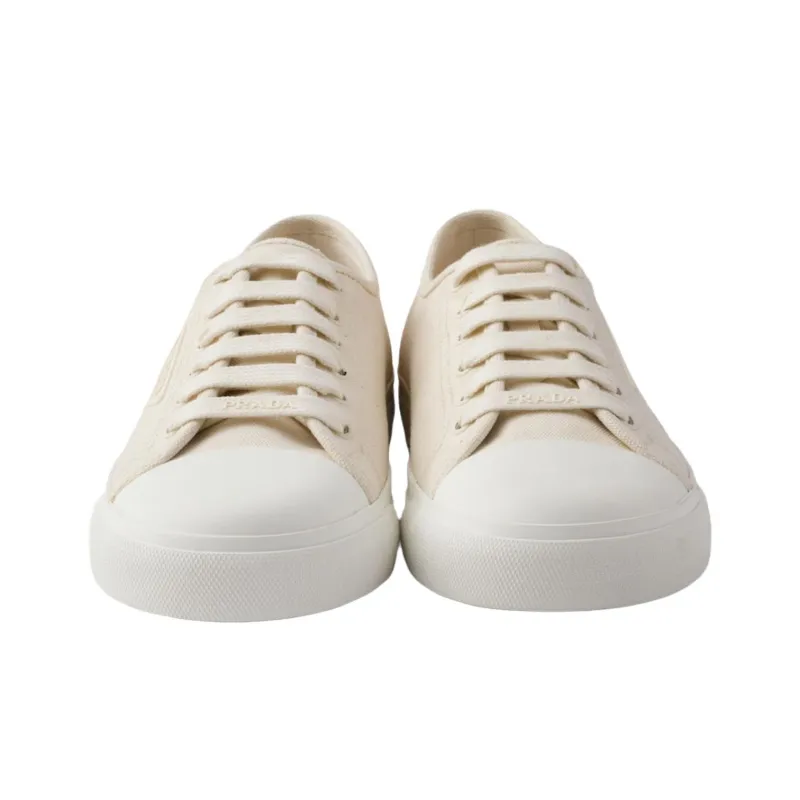 PRADA Low Top Canvas Shoes Men's White-4